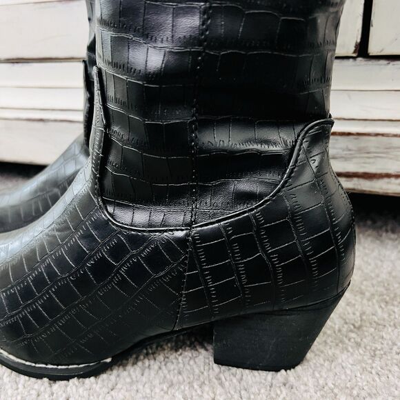 AMS Black Reptile Skin Vegan Leather Tall Knee High Riding Boots - Size 8 - Picture 4 of 10